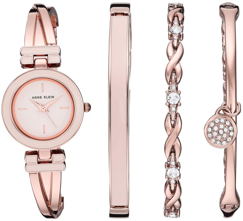 Anne Klein Women's AK/3284LPST Blush Pink and Rose Gold-Tone Bangle Watch and Premium Crystal Accented Bracelet Set - Image 1