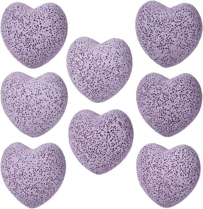 LAVA ROCK GEMSTONE PUFFY HEART, NATURAL POCKET STONE FIGURINE DECORATION AROMATHERAPY ESSENTIAL OIL DIFFUSER SET, 1 INCH, PURPLE, PACK OF 10