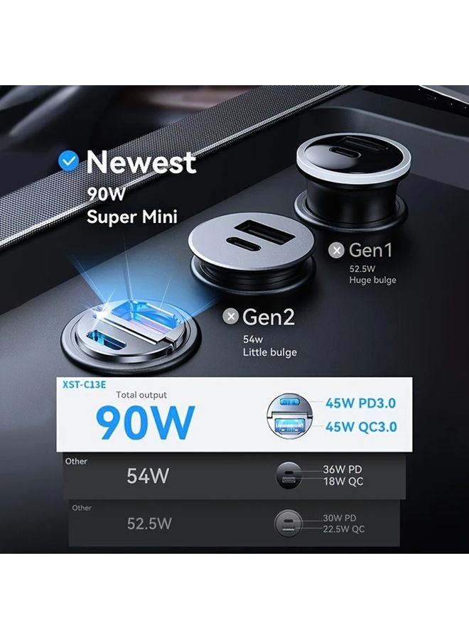 شاحن سيارة أسود 90 واط نوع سي PD3.0 QC3.0 منفذ مزدوج للشحن السريع لآيفون 17 16 15 14 13 برو ماكس آيباد ماك بوك - Image 2