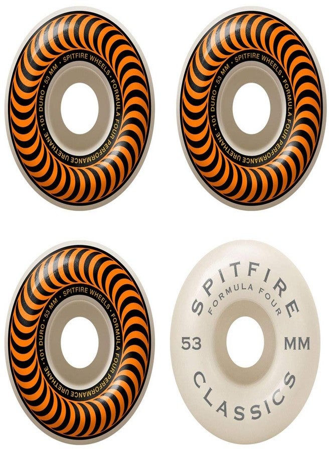 عجلات لوح التزلج Spitfire Wheels Formula Four Classic Swirl White w/Orange - 53mm 101a (مجموعة من 4 عجلات)