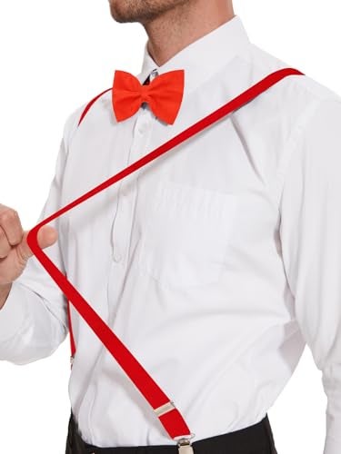 habibee Suspender and Bow Tie Set for Men Adjustable Braces with Y Back, Diverse Colors, Strong Clips (1, Red) - Image 5