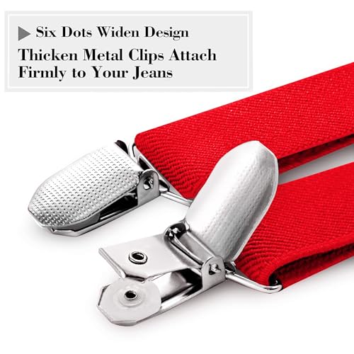 habibee Suspender and Bow Tie Set for Men Adjustable Braces with Y Back, Diverse Colors, Strong Clips (1, Red) - Image 4