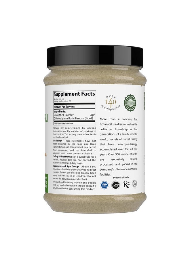 bixa BOTANICAL Ayurvedic Natural Herbal Supplement Safed Musli Powder Pure Authentic Premium Quality | Gluten Free, Non-GMO, Steam Sterlized, Vegan (7 Ounce (Pack of 1), Safed Musli Root Powder) - Image 2