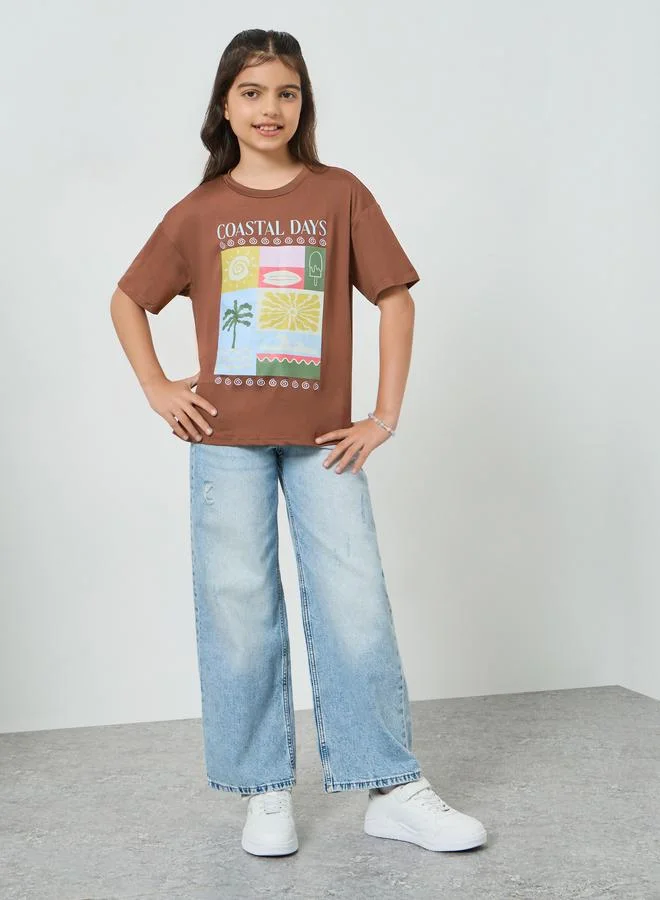 Styli Girls Graphic Print Oversized T-Shirt