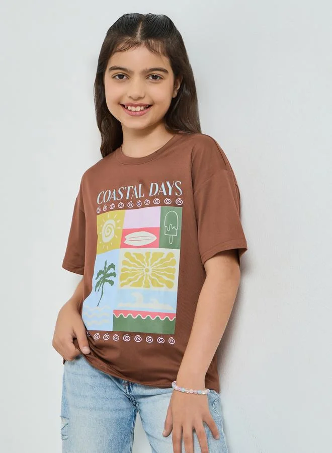 Styli Girls Graphic Print Oversized T-Shirt