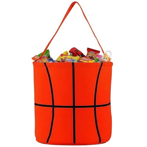 XinblueCo Basketball Basket Canvas Easter Egg Hunt Baskets Halloween Trick or Treat Candy Bucket for Halloween Easter - Image 1
