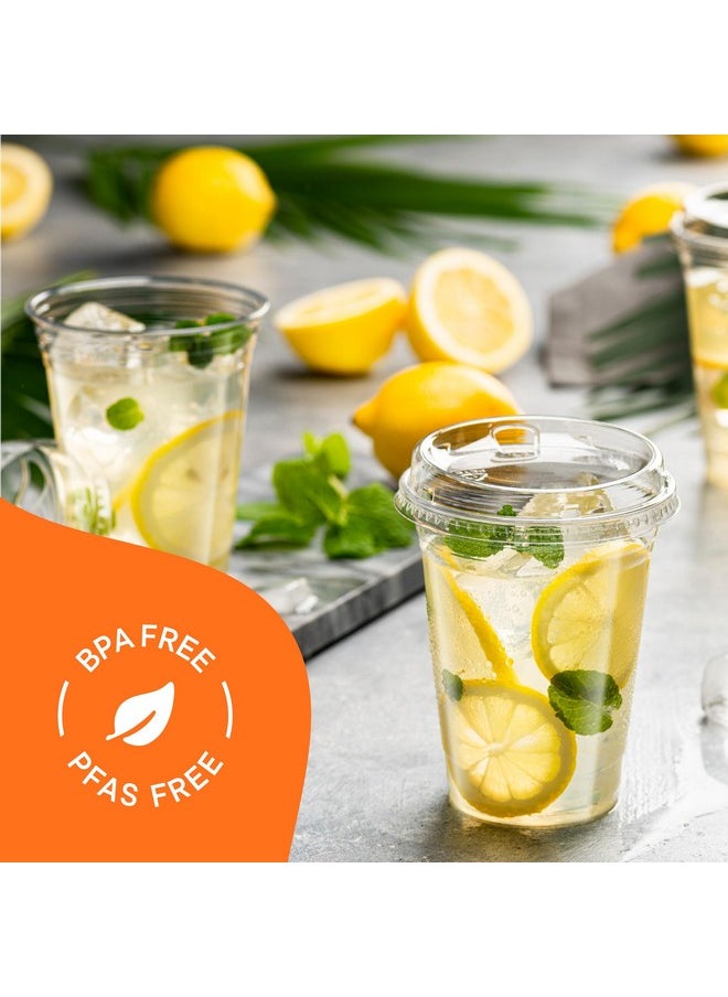 Stack Man 16 oz Clear Plastic Cups with Strawless Sip-Lids [50 Sets] PET Crystal Clear Disposable 16oz Plastic Cups with Lids - Crystal Clear, Durable Cup - BPA Free + Crack Resistant, for Coffee, Juice, Shakes  - Image 3