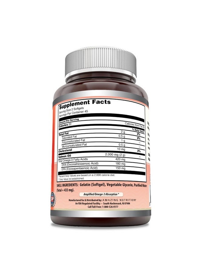 Amazing Nutrition Amazing Omega Wild Alaskan Salmon Oil 2000mg Per Serving Softgels Supplement (90) - Image 3