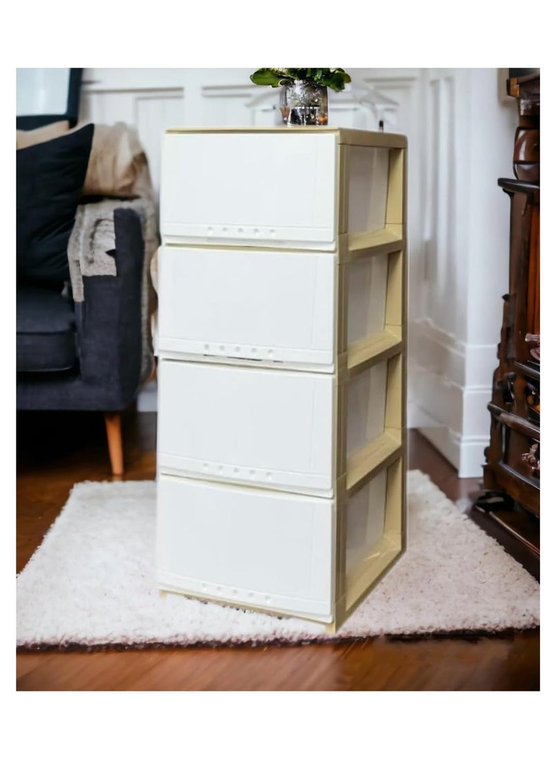 ECVV ECVV Plastic Cabinet Drawers Storage Dresser, Closet Drawers Organizer Unit for Clothes,Toys,Bedroom,Playroom White/Beige - 4 Layer  - Image 1