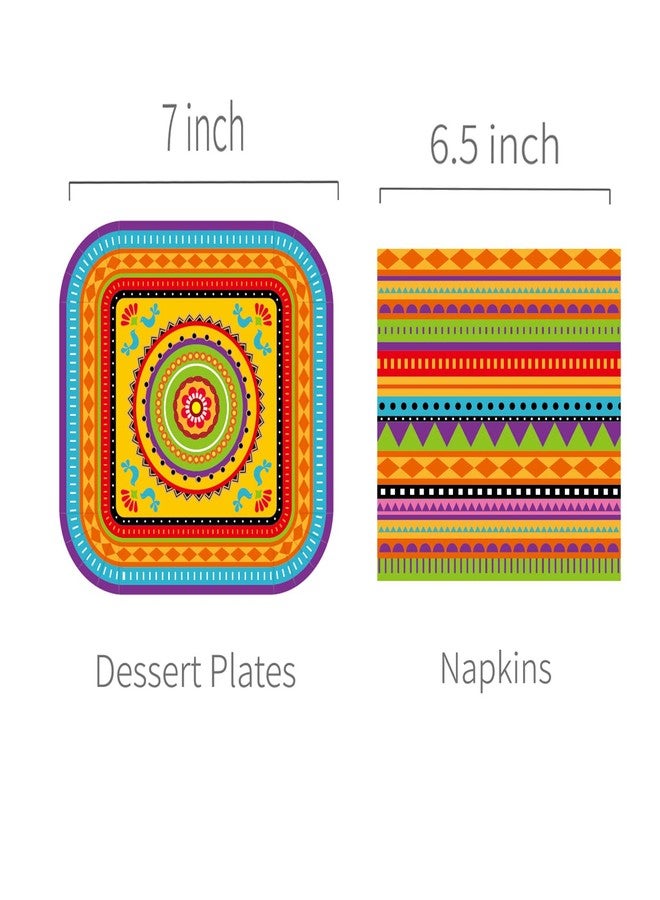 Lide Road Mexican Fiesta Plates and Napkins Serves 24 Gusets 64 Pcs Fiesta Plates and Napkins Set Party Supplies Mexico Cactus Colorful Disposable Paper Plates Napkins for Mexican Themed Fiesta Party Supplies - Image 3