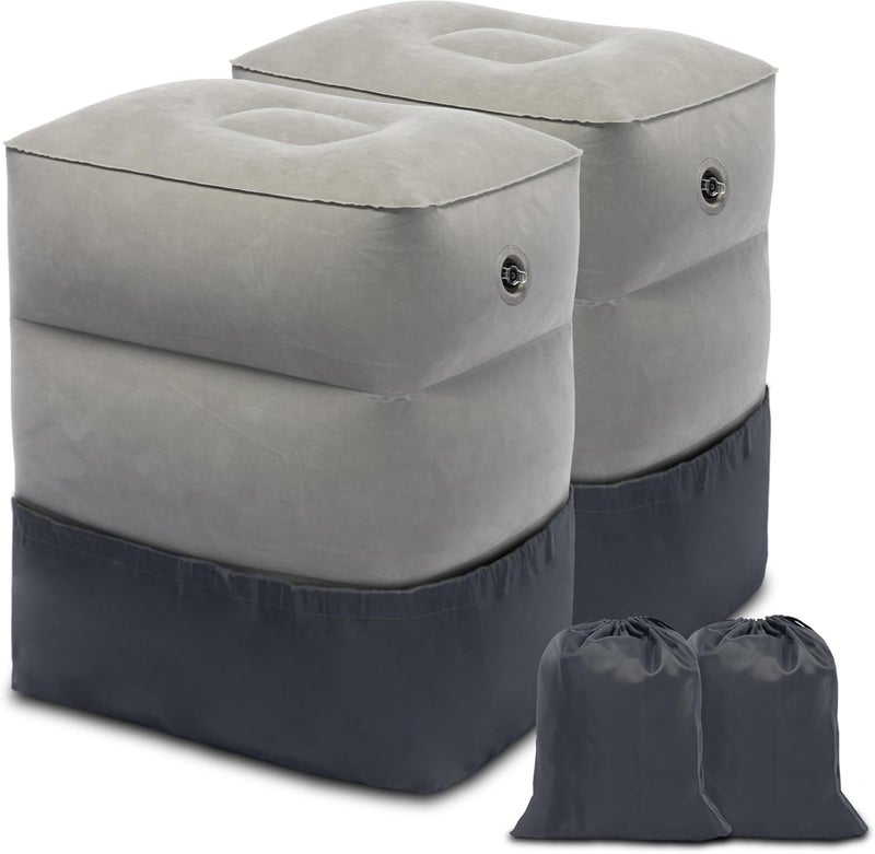 كاست ويف وسادة قدم قابلة للنفخ للسفر، وسادة سفر طائرة للأطفال/البالغين، وسادة ساق قابلة للتعديل الارتفاع، سرير طائرة محمول قابل للنفخ للأطفال، للطائرة، المكتب، المنزل (رمادي فاتح - عبوة من قطعتين) - Image 1