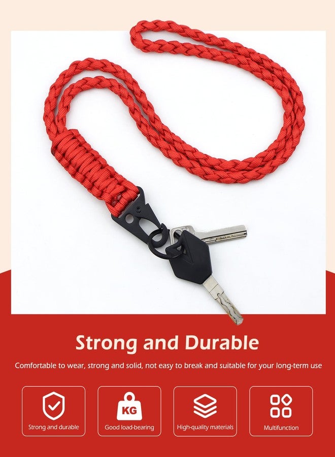 YETOOME Heavy Duty Neck Lanyard Keychain for Men Women Outdoor Survival, Red Parachute Rope Necklace Keychains with HK Clip Key Ring for ID Card Badge Holder, Camera, Wallet and Keys - Image 4