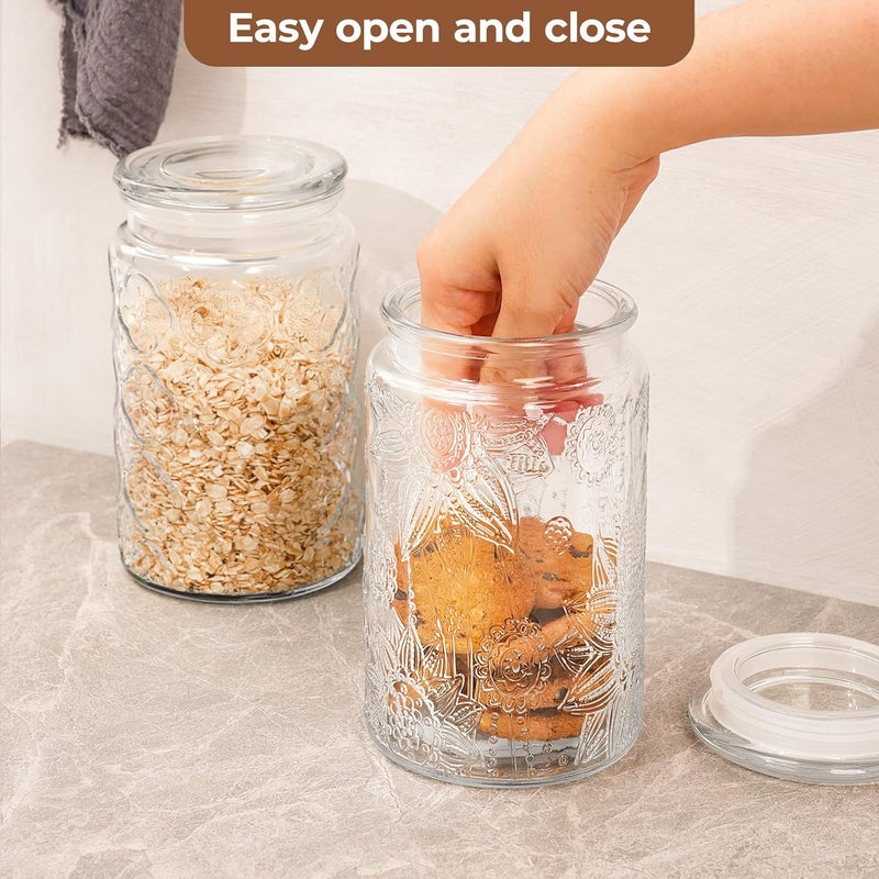 Adodeen 32oz Vintage Glass Jar With Lid, Glass Storage Containers, Airtight Kitchen Storage Containers For Sugar, Coffee, Tea, Spice, Flour, Candy Cookie, Pasta, Cereal, Cute Decorative Jars - Image 5