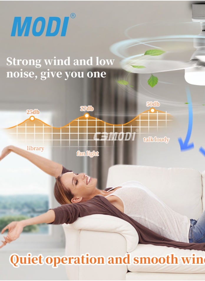 MODI 30W LED Ceiling Fan Light with Remote Control, 3 color Dimmable Light & 3-Speed Fan, E27 Bulb Base, 85-265V Quiet for Bedroom Living - Image 4