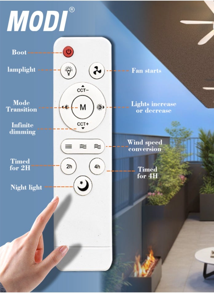 MODI 30W LED Ceiling Fan Light with Remote Control, 3 color Dimmable Light & 3-Speed Fan, E27 Bulb Base, 85-265V Quiet for Bedroom Living - Image 5