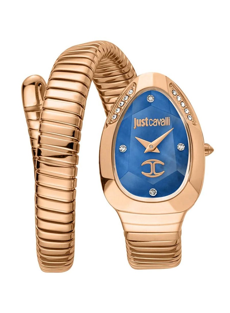 Just Cavalli ساعة يد أنالوج كوارتز للنساء من جاست كافالي JC1L229M0055 مع حزام من الفولاذ المقاوم للصدأ، أزرق نحاسي - Image 1