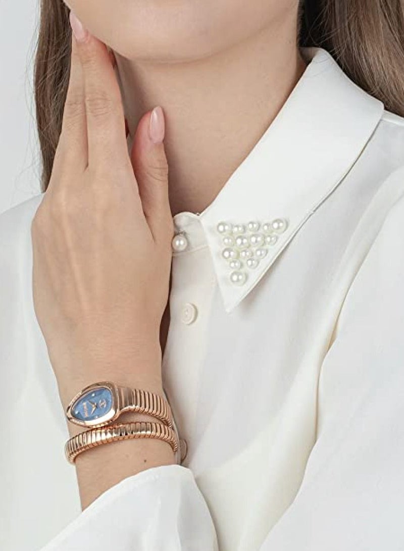 Just Cavalli ساعة يد أنالوج كوارتز للنساء من جاست كافالي JC1L229M0055 مع حزام من الفولاذ المقاوم للصدأ، أزرق نحاسي - Image 4