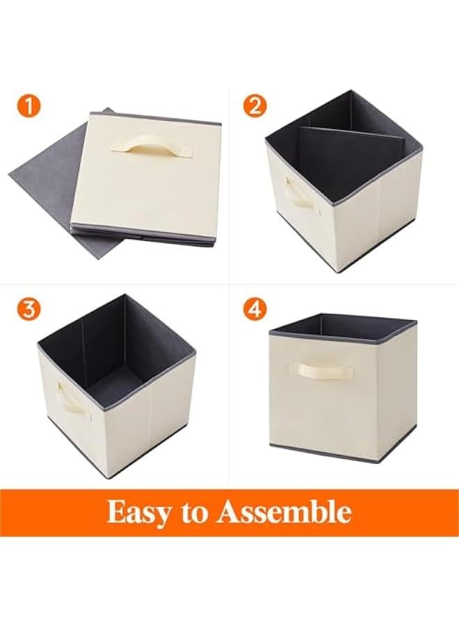 HOOKOR Collapsible Storage Cubes Foldable Fabric Bins Multi-color Organizers Decorative Organizing Baskets for Shelves for Closet, Utility Room, Storage Room Set of 6 (Beige, 33CM) - Image 4