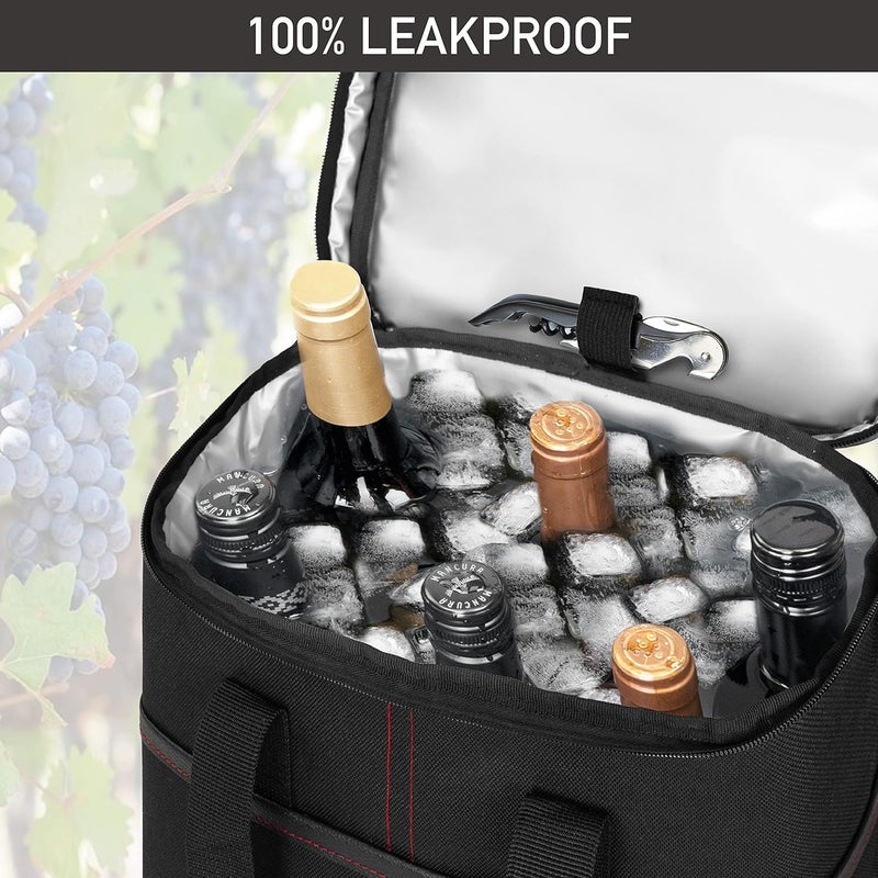 OPUX 4,6 Bottle Wine Bag Tote Carrier | Leakproof Insulated Wine Cooler Bag for Travel, BYOB, Picnic | Padded Portable Wine Bottle Bag for Dinner Party, Christmas Gift for Wine Lovers, Women, Men - Image 5