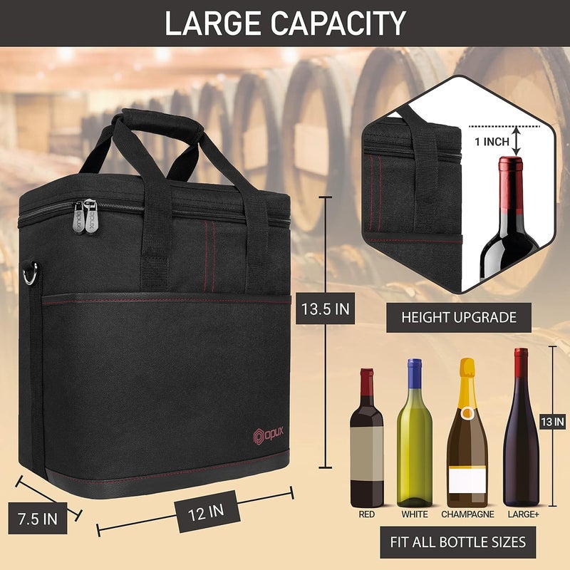 OPUX 4,6 Bottle Wine Bag Tote Carrier | Leakproof Insulated Wine Cooler Bag for Travel, BYOB, Picnic | Padded Portable Wine Bottle Bag for Dinner Party, Christmas Gift for Wine Lovers, Women, Men - Image 3