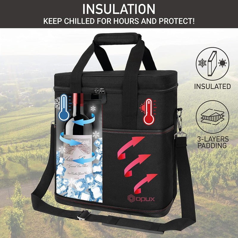 OPUX 4,6 Bottle Wine Bag Tote Carrier | Leakproof Insulated Wine Cooler Bag for Travel, BYOB, Picnic | Padded Portable Wine Bottle Bag for Dinner Party, Christmas Gift for Wine Lovers, Women, Men - Image 2