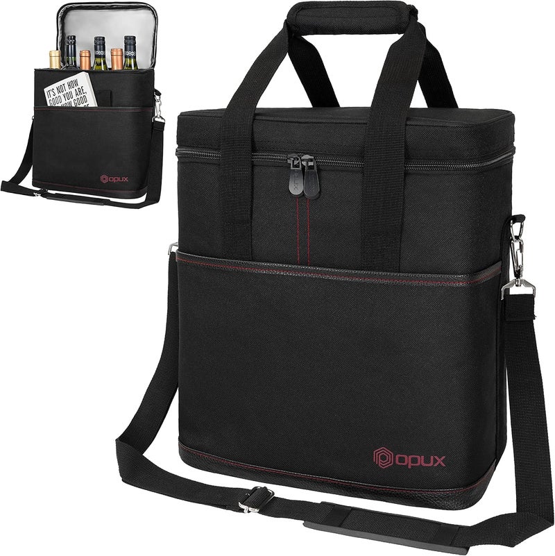 OPUX 4,6 Bottle Wine Bag Tote Carrier | Leakproof Insulated Wine Cooler Bag for Travel, BYOB, Picnic | Padded Portable Wine Bottle Bag for Dinner Party, Christmas Gift for Wine Lovers, Women, Men - Image 1