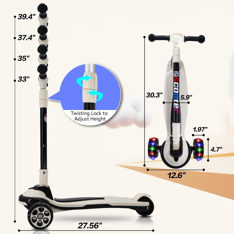 SIMEIQI SIMEIQI 3 Wheels Kids Scooter for 5+ Years Old Boys Girls Teenager Foldable 4 Adjustable Handlebar from 32" - 40" Wide Flashing LED Wheels (White)  - Image 2