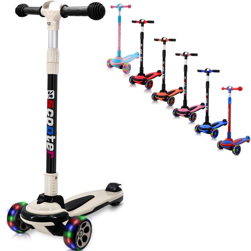 SIMEIQI SIMEIQI 3 Wheels Kids Scooter for 5+ Years Old Boys Girls Teenager Foldable 4 Adjustable Handlebar from 32" - 40" Wide Flashing LED Wheels (White)  - Image 1