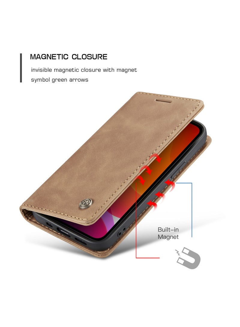 CaseMe iPhone 12 Pro MAX Wallet Case Book Folding Flip Folio Case with Magnetic Kickstand Card Slots Protective Cover - Brown - Image 4