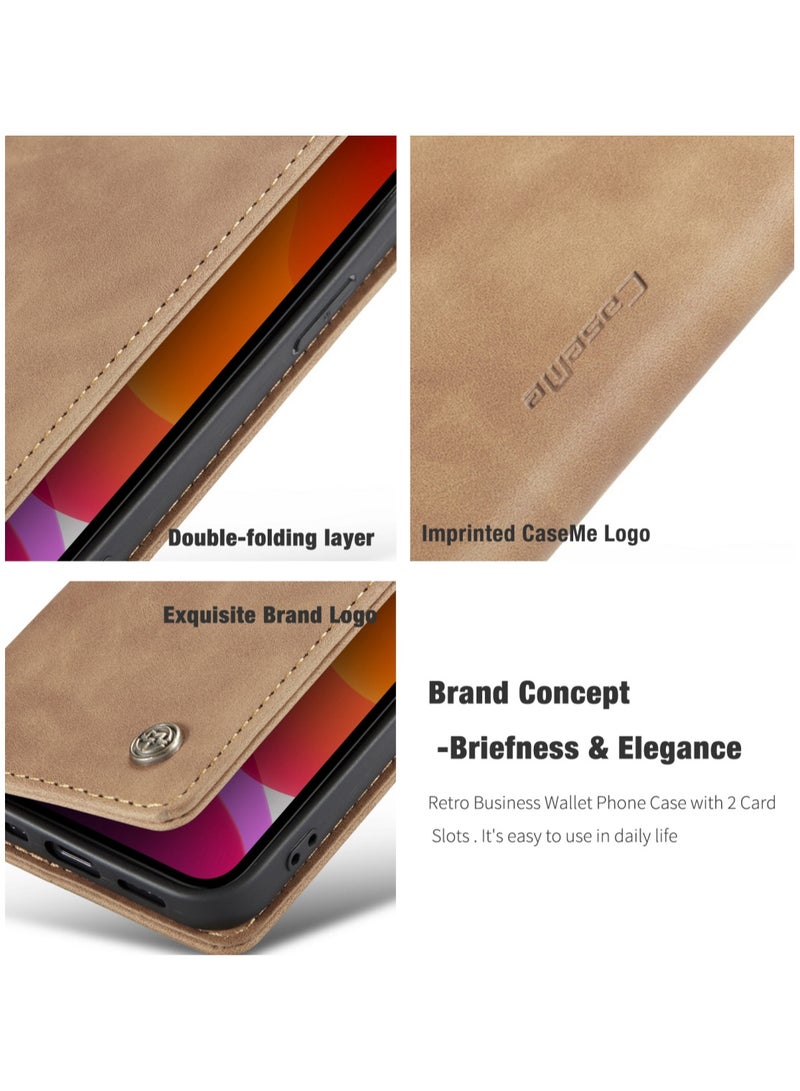 CaseMe iPhone 12 Pro MAX Wallet Case Book Folding Flip Folio Case with Magnetic Kickstand Card Slots Protective Cover - Brown - Image 5