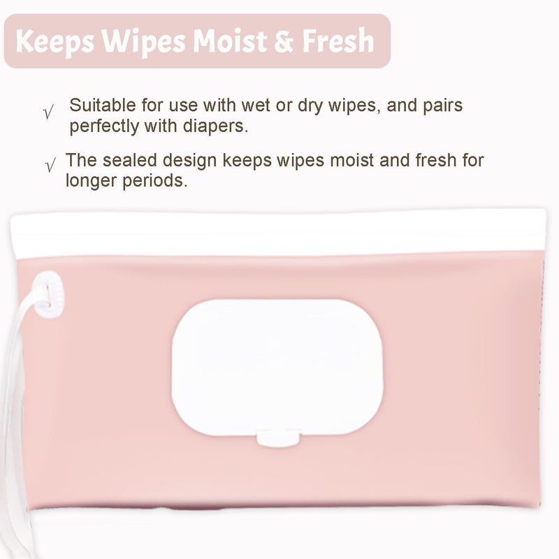 eoscasely Wipe Dispenser and Wipes Container, 2 Pack Reusable Wipes Holder and Travel Wipes Case, Refillable Pouch for Baby Essentials, Pink & Leaf Design (pink) - Image 2