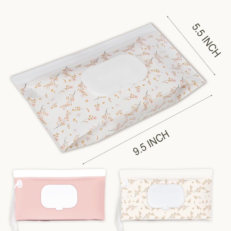 eoscasely Wipe Dispenser and Wipes Container, 2 Pack Reusable Wipes Holder and Travel Wipes Case, Refillable Pouch for Baby Essentials, Pink & Leaf Design (pink) - Image 5