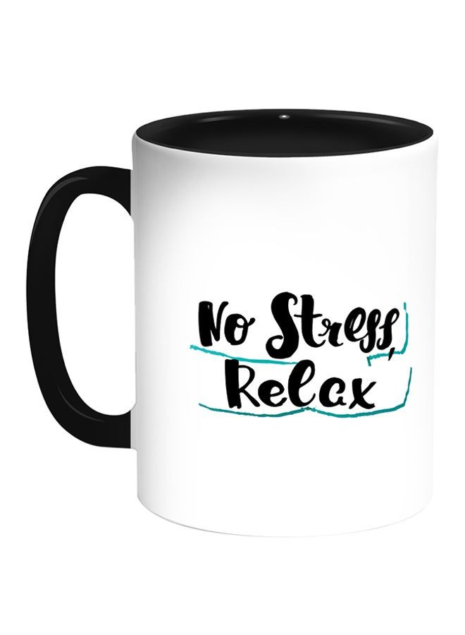 RKN No Stress Relax Printed Coffee Mug White Black - Image 2