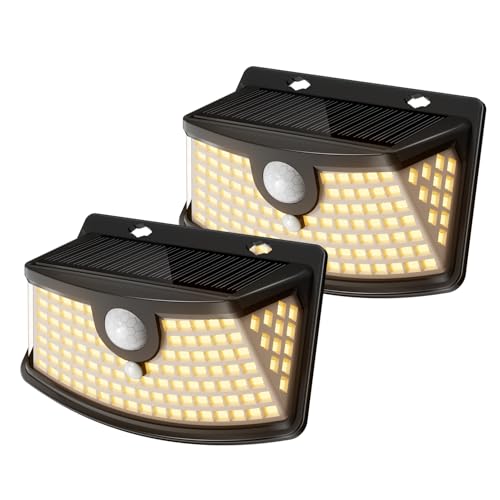 Aootek New Solar Motion Sensor Lights 120 LEDs with Lights Reflector,270° Wide Angle, IP65 Waterproof, Step Lights for Front Door, Yard, Garage, Deck (Black, Warm White, 2-Pack) - Image 1