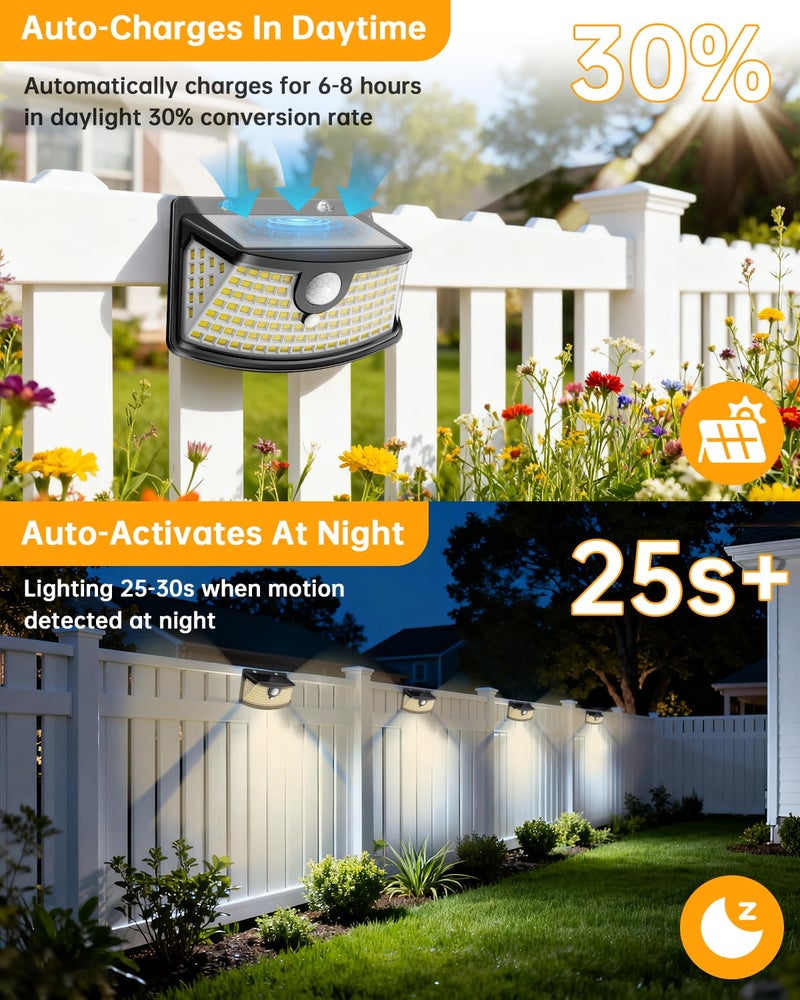 Aootek New Solar Motion Sensor Lights 120 LEDs with Lights Reflector,270° Wide Angle, IP65 Waterproof, Step Lights for Front Door, Yard, Garage, Deck (Black, Warm White, 2-Pack) - Image 5
