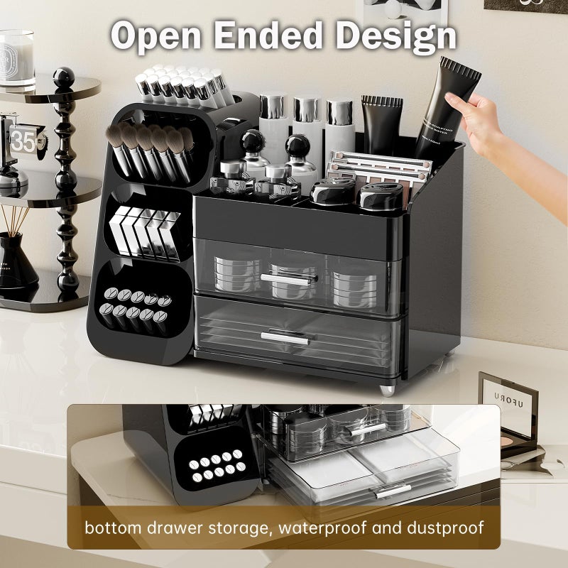 Uforu Makeup Organizer For Vanity With Brush Holder  Countertop Skincare Organizer With 2 Drawers  Spacious Cosmetic Display Case For Perfumes  Cologne  Shaving Lotion - Image 5
