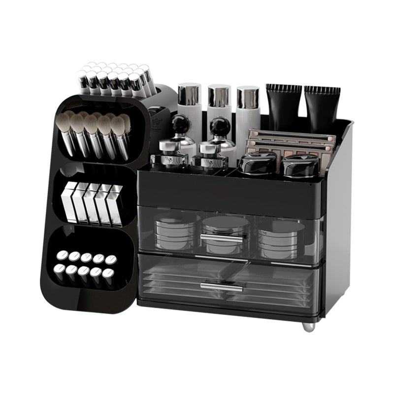 Uforu Makeup Organizer For Vanity With Brush Holder  Countertop Skincare Organizer With 2 Drawers  Spacious Cosmetic Display Case For Perfumes  Cologne  Shaving Lotion - Image 1