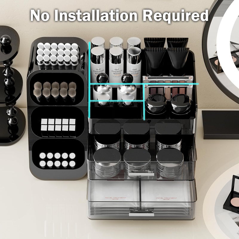 Uforu Makeup Organizer For Vanity With Brush Holder  Countertop Skincare Organizer With 2 Drawers  Spacious Cosmetic Display Case For Perfumes  Cologne  Shaving Lotion - Image 4