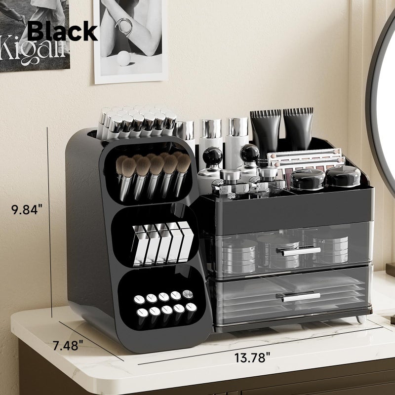 Uforu Makeup Organizer For Vanity With Brush Holder  Countertop Skincare Organizer With 2 Drawers  Spacious Cosmetic Display Case For Perfumes  Cologne  Shaving Lotion - Image 3