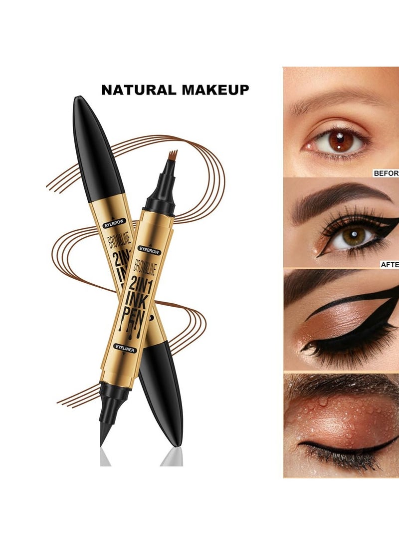 SYOSI Brow pen eyeliner 2-in-1, microblade eyebrow pen, Magic 4 tip eyebrow pencil, With Dual-ended Eyebrow Brush, Waterproof eyebrow pen, Brow pencil with hair like strokes, Natural brows, Dark Brown  - Image 3