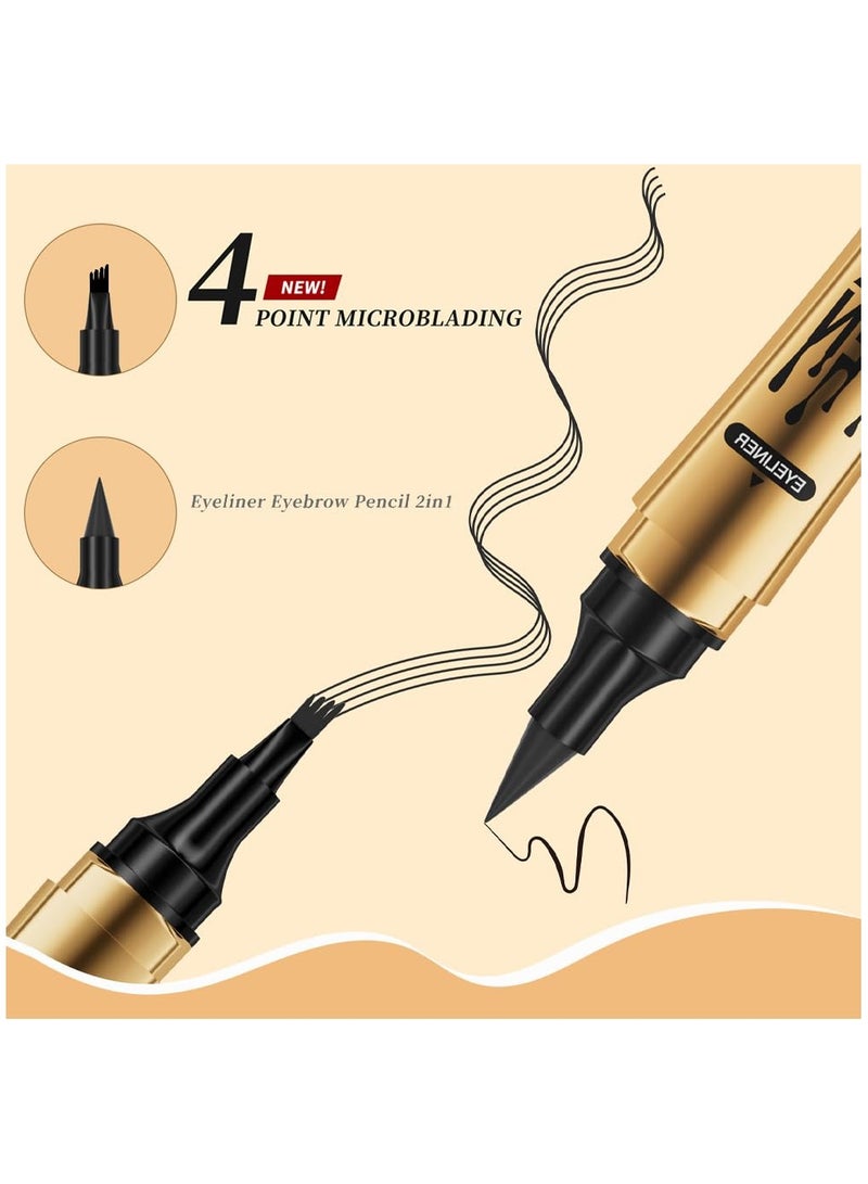 SYOSI Brow pen eyeliner 2-in-1, microblade eyebrow pen, Magic 4 tip eyebrow pencil, With Dual-ended Eyebrow Brush, Waterproof eyebrow pen, Brow pencil with hair like strokes, Natural brows, Dark Brown  - Image 2