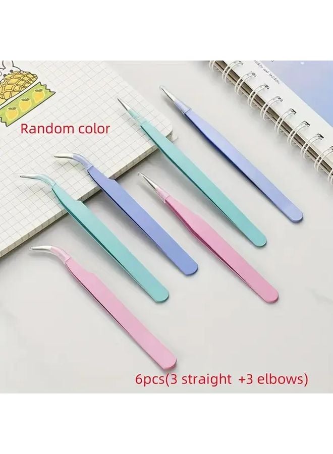 6 قطع ملقط حرفي بألوان المعكرون 3 مستقيم و3 منحني متعدد الاستخدامات من الفولاذ المقاوم للصدأ - Image 1