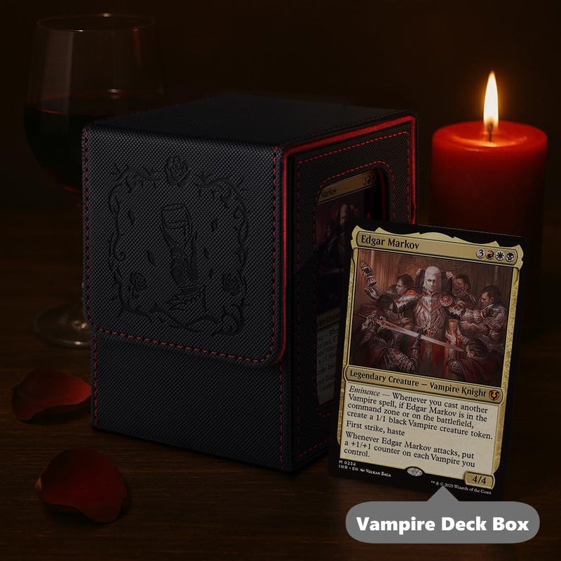 Venssu MTG Deck Box with Commander Display, Vampire Card Deck Case Fits 100 Double Sleeved Cards, TCG Card Storage Box with 2 Dividers and 1 Toploader (Black and Red) - Image 3