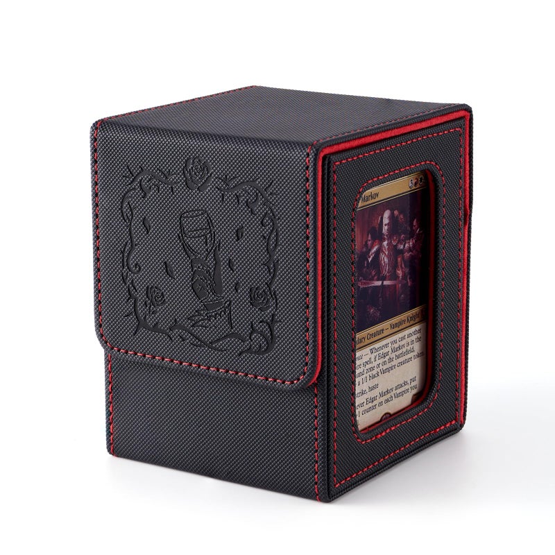 Venssu MTG Deck Box with Commander Display, Vampire Card Deck Case Fits 100 Double Sleeved Cards, TCG Card Storage Box with 2 Dividers and 1 Toploader (Black and Red) - Image 1