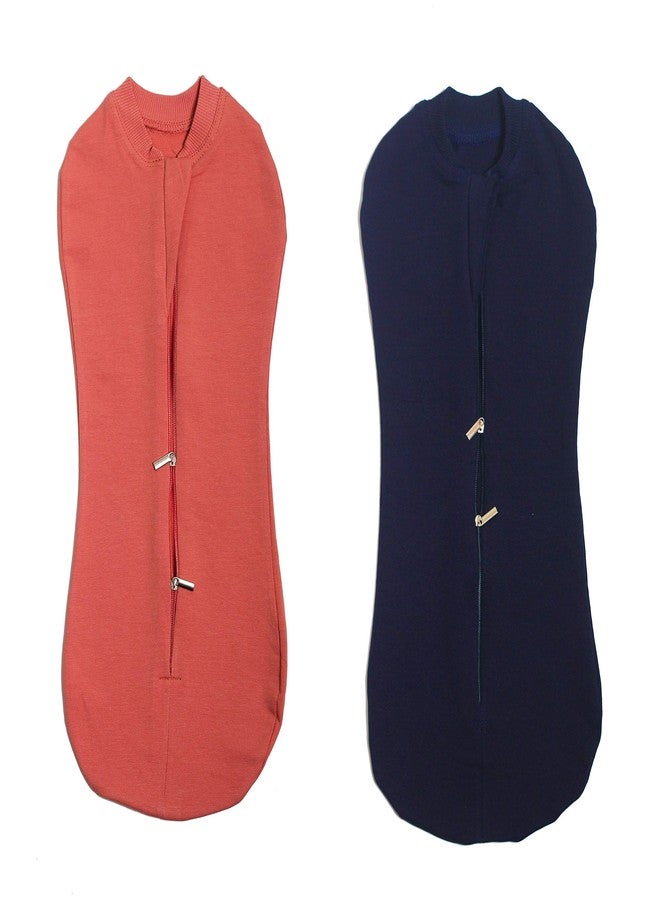 PEUBUD ® New Born Baby Zipper Swaddle Pod/Blankets/Wrap/Sleeping Sack/Bag for 0-3 Months (Pack of 2)(Blue, Orange) - Image 1