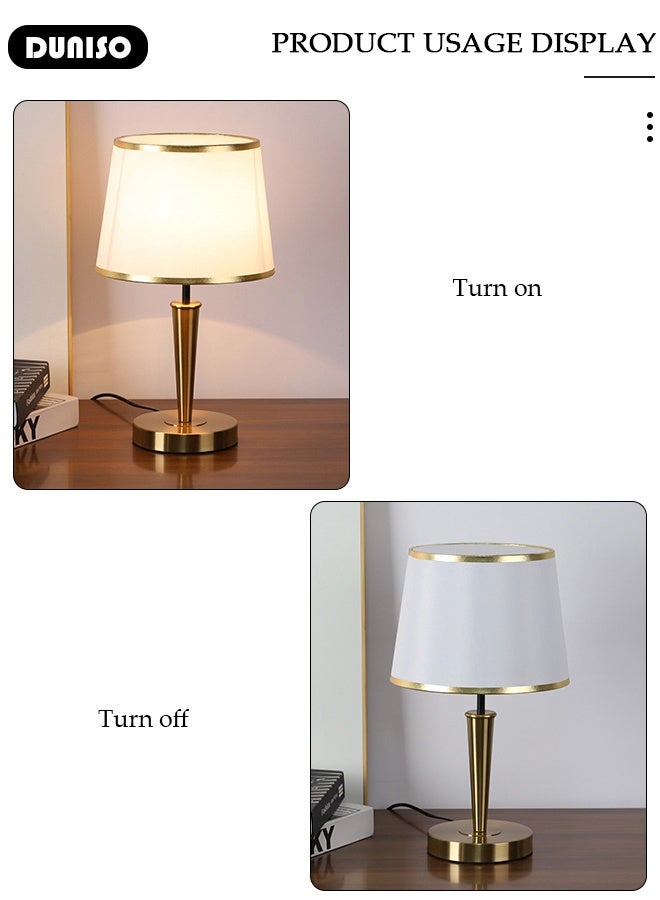 DUNISO Modern Bedside Lamp Simple Desk Lamp,Metal Table Lamp,Bedroom Lamp Electroplated Brass Stem with Brass Base, for Bedroom Nightstand, Dining Room, Living Room, Kitchen, Bathroom  - Image 5