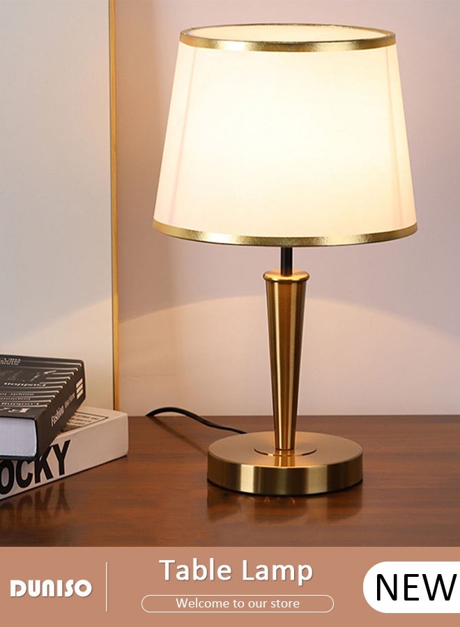 DUNISO Modern Bedside Lamp Simple Desk Lamp,Metal Table Lamp,Bedroom Lamp Electroplated Brass Stem with Brass Base, for Bedroom Nightstand, Dining Room, Living Room, Kitchen, Bathroom  - Image 1