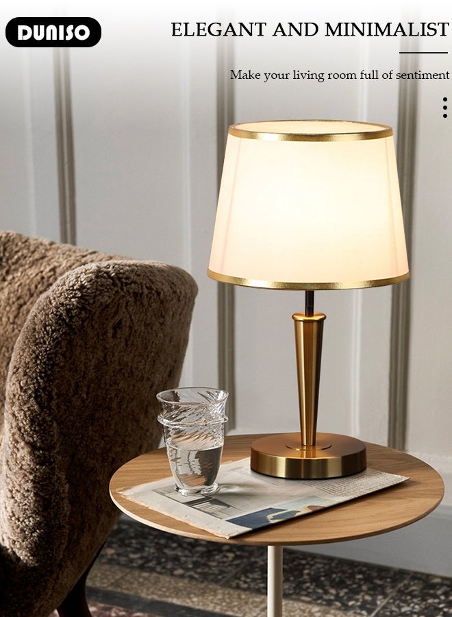 DUNISO Modern Bedside Lamp Simple Desk Lamp,Metal Table Lamp,Bedroom Lamp Electroplated Brass Stem with Brass Base, for Bedroom Nightstand, Dining Room, Living Room, Kitchen, Bathroom  - Image 3