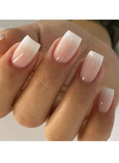 JOSQUEWNN French Tip Press on Nails,Classic French Ombre Manicure False Nails, Rectangular Nail Shape,24Pcs,Fake Acrylic Nails With Glue Kit.  - Image 1