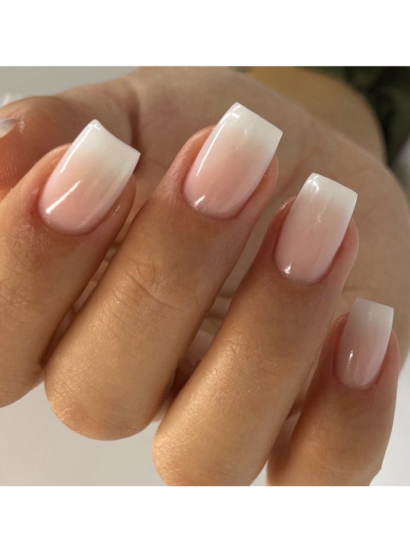 JOSQUEWNN French Tip Press on Nails,Classic French Ombre Manicure False Nails, Rectangular Nail Shape,24Pcs,Fake Acrylic Nails With Glue Kit. - Image 1